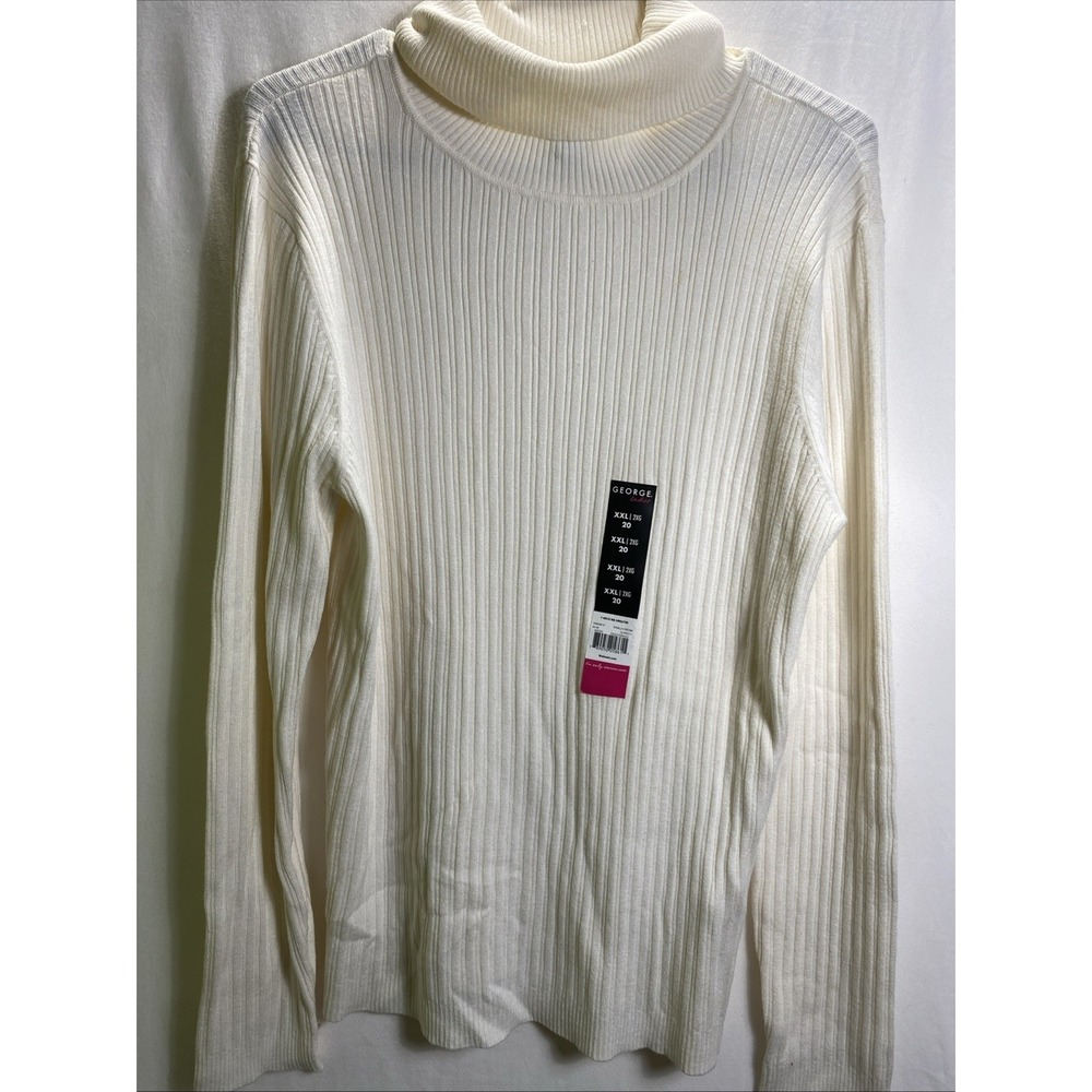 NWT George Women's XXL Ivory Turtleneck Sweater Ribbed Rayon Nylon Knit Pullover